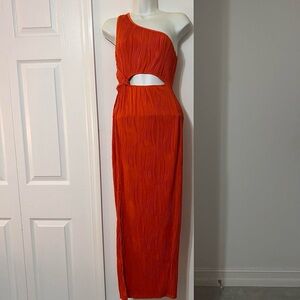 One-Shoulder Orange Maxi Dress